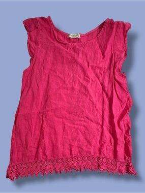 Terzo Millennio Womens Italian Linen Tunic Top Size M Bright Pink Lagenlook Boho
